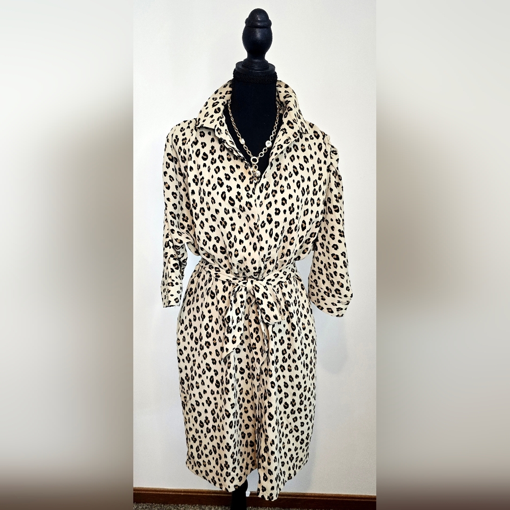 Chico’s Leopard Print Shirt Dress Size 0 Belted Animal Print Button Front